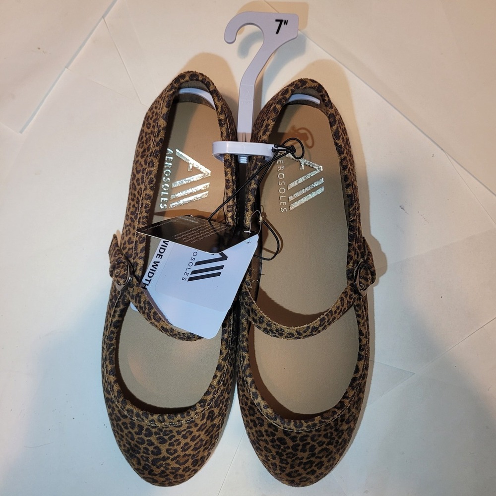 Aerosoles All Womens 7W Mary Jane Flats Leopard Print‎ Wide Width Cushioned NEW - Picture 8 of 8